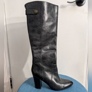 Isola black leather women's above the calf heeled boots size 7.5M EUC